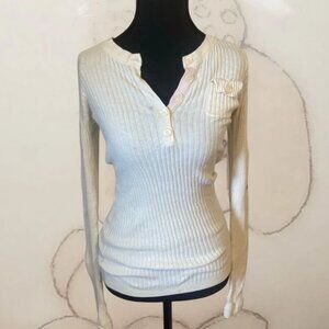 vintage cream ribbed button up henley top american eagle outfitters